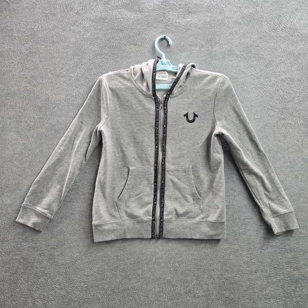 True Religion Girl Hoodie M Gray Black Pullover Graphic Print Buddha TR HOOK UP